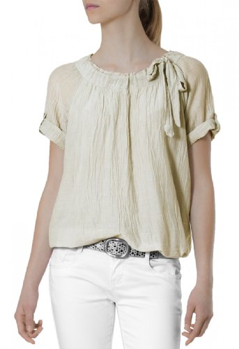 Caspar BLU002 Damen leichte unifarbene Kurzarm Seiden Sommerbluse mit Schleife, Farbe:beige Caspar BLU002 Damen leichte unifarbene Kurzarm Seiden Sommerbluse mit Schleife, Farbe:beige von Caspar