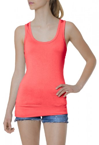 Caspar SRT006 lässiges Damen Basic Longtop unifarben, Farbe:Koralle von Caspar