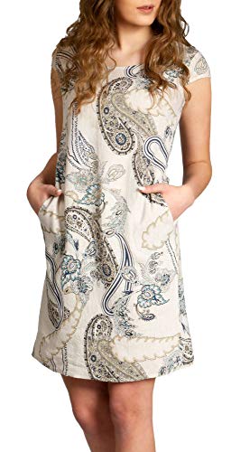 Caspar SKL022 Damen Sommer Leinenkleid mit Paisley Print bis Größe 50, Farbe:beige, Größe:4XL - DE48 UK20 IT52 ES50 US18 von Caspar