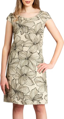 Caspar SKL038 Damen Sommer Leinenkleid mit Lilien Blüten Print, Farbe:beige, Größe:36 von Caspar