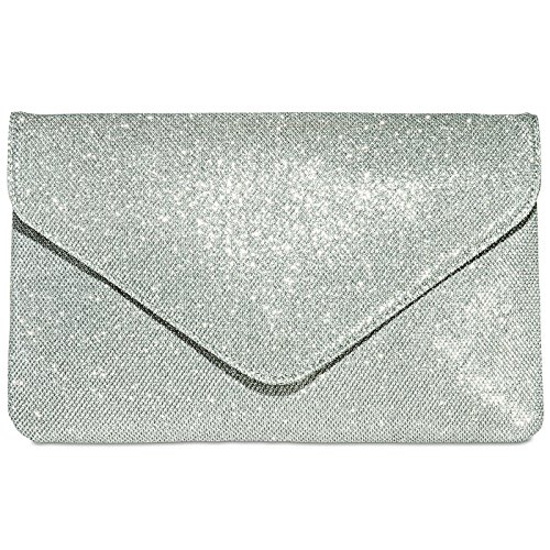 Caspar TA357 große elegante Damen Glitzer Clutch Tasche Abendtasche, Farbe:silber, Größe:One Size Caspar TA357 große elegante Damen Glitzer Clutch Tasche Abendtasche, Farbe:silber, Größe:One Size von Caspar