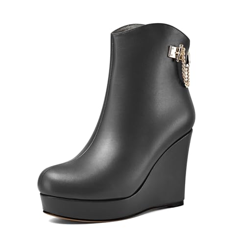 Castamere Damen Hoher High Keilabsatz Plateau Plattform Absatz Heel Runde Zehenkappe Stiefeletten Reißverschluss Metall Kette Slip-on 10 CM Heels Schwarz 41 EU Castamere Damen Hoher High Keilabsatz Plateau Plattform Absatz Heel Runde Zehenkappe Stiefeletten Reißverschluss Metall Kette Slip-on 10 CM Heels Schwarz 41 EU von Castamere