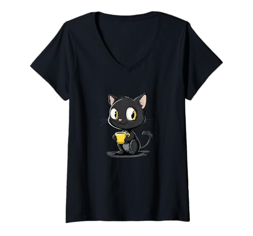 Damen Cooles Katze mit gelbem Cup Kostüm für Jungen und Mädchen T-Shirt mit V-Ausschnitt Damen Cooles Katze mit gelbem Cup Kostüm für Jungen und Mädchen T-Shirt mit V-Ausschnitt von Cat Cup
