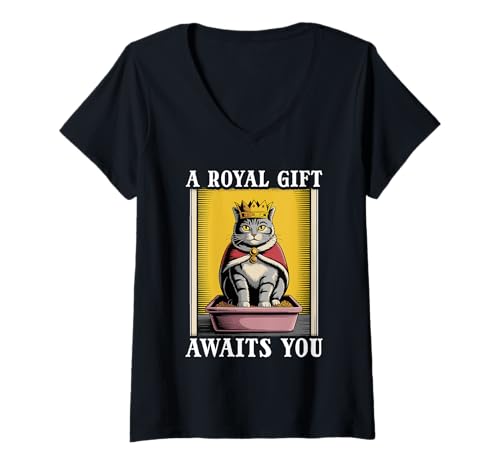Damen Funny Cat A Royal Gift Awaits You Katzentoilette T-Shirt mit V-Ausschnitt Damen Funny Cat A Royal Gift Awaits You Katzentoilette T-Shirt mit V-Ausschnitt von Cat Lover Designs