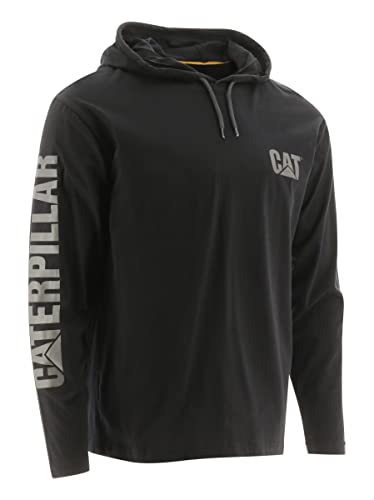 Caterpillar Herren Kapuzenbanner Langarmshirts mit LSF 50 Schutz, Feuchtigkeitskontrolle und Katzenlogo auf dem Ärmel T-Shirt, Schwarz, L von Caterpillar