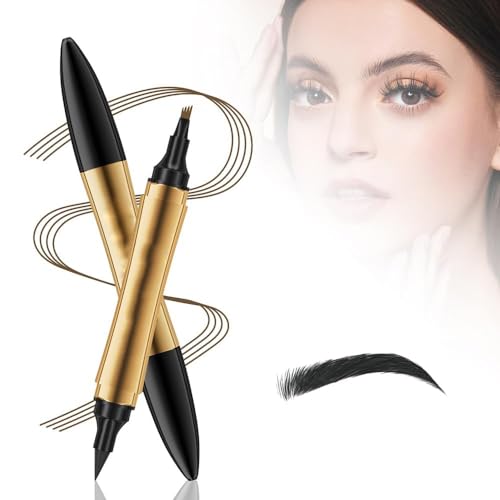 2 in 1 Magic Eyebrow Pencil - 3D Microblading Eyebrow Tattoo Pencil 4 Fork Tip with Eyeliner, Multifunction Double Head Microblading Eyebrow Pencil (Black) von Cautorsy