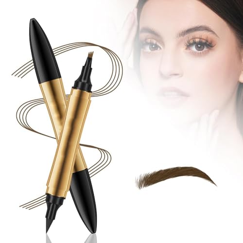 2 in 1 Magic Eyebrow Pencil - 3D Microblading Eyebrow Tattoo Pencil 4 Fork Tip with Eyeliner, Multifunction Double Head Microblading Eyebrow Pencil (Dark Brown) von Cautorsy