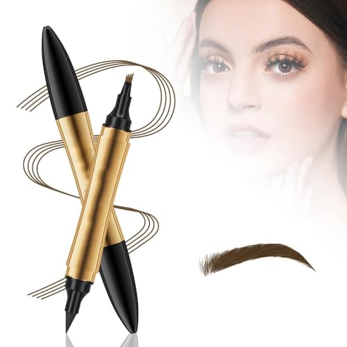 2 in 1 Magic Eyebrow Pencil - 3D Microblading Eyebrow Tattoo Pencil 4 Fork Tip with Eyeliner, Multifunction Double Head Microblading Eyebrow Pencil (Light Brown) von Cautorsy