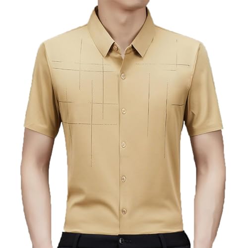 Men’s Ice Silk Business Seamless Shirt,Men's Ice Silk Business Shirt,Men's Anti-Wrinkle Ice Silk Breathable Polo Shirt (Khaki,M) von Cautorsy