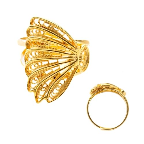 Cavill Silberring 925er Sterling Silber goldplattiert, eleganter Damenring mit fächerförmigem Design, modischer Statement-Ring, ca. 3,3 g, Größen 16-21 Cavill Silberring 925er Sterling Silber goldplattiert, eleganter Damenring mit fächerförmigem Design, modischer Statement-Ring, ca. 3,3 g, Größen 16-21 von Cavill