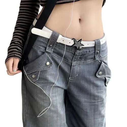 Caviotess Kawaii Star Strass Gürtel für Frauen Jeans Schnalle Gürtel Bling Mode Y2k PU Leder Bund, Weiss/opulenter Garten, Einheitsgröße von Caviotess