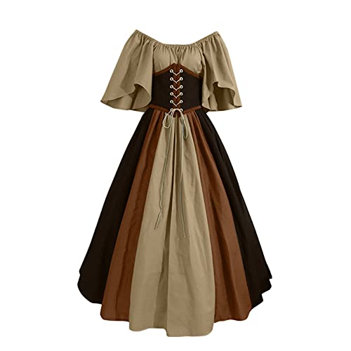 Caxndycing Damen Kleid Kurzarm Mittelalter Kleid Cosplay Dress Mittelalter Kleidung Große Größen Renaissance Kostüm Kurzarm One-Shoulder-Kleid Mittelalterliche Unterkleid Partykleid Karnevals Kostüme von Caxndycing