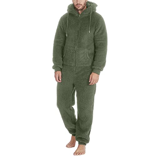 Caxndycing Herren Jumpsuit Herren Kuschelanzug Jumpsuit Strampelanzug Sweat Jumpsuit Herren Latzhose Körperanzug Kapuzenpullis mit Kapuze Reißverschluss Homewear Schlafanzug Kuschelig Lang Pyjama von Caxndycing