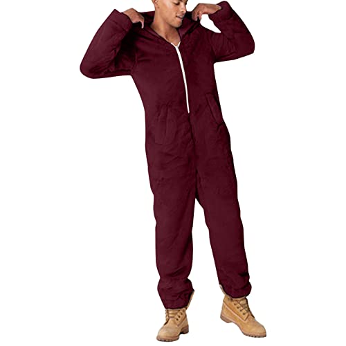 Caxndycing Herren Jumpsuit Teddy Fleece Einteiler Overall Anzug Unisex Einteiler Onesie Einteiler Onesie Schlafanzug Flauschig Warm Ganzkörperanzug Onesie Thermo Kapuze Schlafanzug von Caxndycing