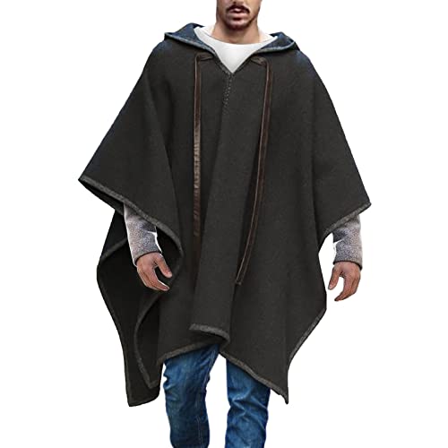 Caxndycing Herren Kapuzenponcho Clint Eastwood Poncho Decke Casual Cape mit Kapuze Poncho für Männer Unregelmäßiger Saum Kapuzenpullover Bequeme Hauskleidung Fashion Streetwear von Caxndycing