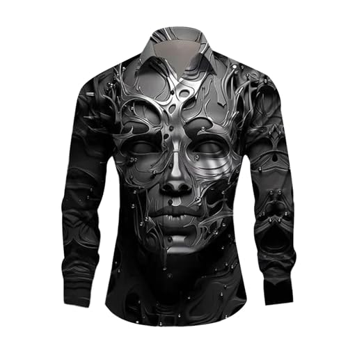 Caxndycing Langarmhemd Herren mit Totenkopf-Print Lässiges 3D-Digital-Kreativdruck-Hemd Hawaiihemd Party Halloween Bedrucktes Hemden Langarm Umlegekragen Kostüm Versteckte Knopfleiste Caxndycing Langarmhemd Herren mit Totenkopf-Print Lässiges 3D-Digital-Kreativdruck-Hemd Hawaiihemd Party Halloween Bedrucktes Hemden Langarm Umlegekragen Kostüm Versteckte Knopfleiste von Caxndycing