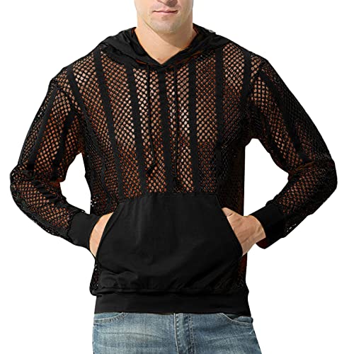 Herren Netzhemd Transparent Muskel Hoodie Netz Casual Locker Shirts Ärmellos Netzshirt Sommer Dünn Atmungsaktiv Netzoberteil Sweatshirt Durchscheinend Tanktops mit Kapuze von Caxndycing