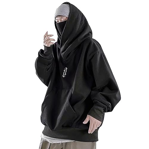 Pullover Herren Rollkragen Hip Hop Fleece Pulli Kapuzenpullover Hoodie Sweater Sweatshirt Mit Kapuze Oversize Urban Kapuzenpullover Herbst Winter Retro Outwear mit Tasche von Caxndycing