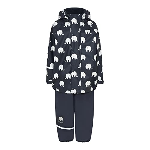 CeLaVi Unisex Kids Rainwear Set Elephant AOP-PU Regenset, Dark Navy, 130 von Celavi