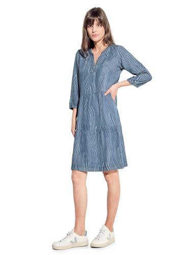 CECIL Damen B143965 Jeanskleid mit Streifen, mid Blue wash, Medium von Cecil