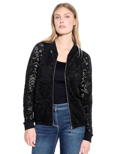 CECIL Damen B321513 Ajour Jacke, Black, S von Cecil