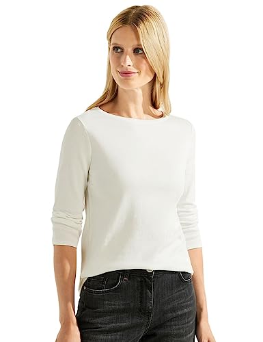 Cecil Damen B317389 Basic Baumwollshirt U Boot Ausschnitt, Vanilla White, L EU von Cecil