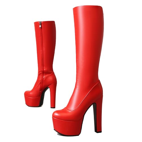 Ceciloroda Plateau Polo Dance Stiefel Knee High Ultra Block High Heel Botas Schnüren Performance Dancer Schuhe Lack Red Plus Size 43 Ceciloroda Plateau Polo Dance Stiefel Knee High Ultra Block High Heel Botas Schnüren Performance Dancer Schuhe Lack Red Plus Size 43 von Ceciloroda