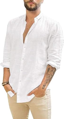 Cegerne Herren Leinenhemd Baumwolle Button-Down Hemd Langarm Shirt Casual Regular Fit Sommerhemd Freizeithemd, Weiß, L Cegerne Herren Leinenhemd Baumwolle Button-Down Hemd Langarm Shirt Casual Regular Fit Sommerhemd Freizeithemd, Weiß, L von Cegerne