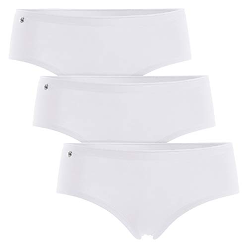 Celodoro Damen Basic Panty (3er Pack) Hipster Slip mit Zier-Logo - Weiß L von Celodoro