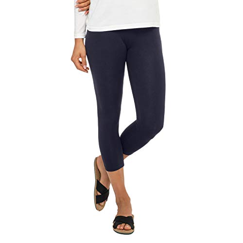 Celodoro Damen Leggings (3/4 Capri), Stretch-Jersey Hose aus Baumwolle - Dunkelblau L von Celodoro