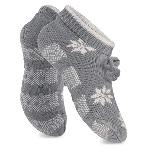 Celodoro Damen Norweger Strick Socken für Zuhause (1 Paar) Hüttensocken mit ABS-Sohle - Grau Weiß 39-42 von Celodoro