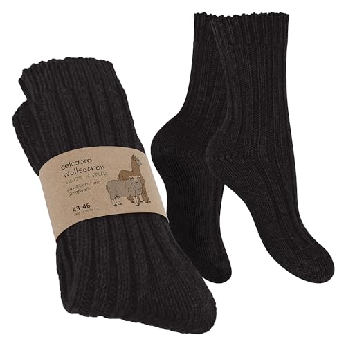 Celodoro Damen & Herren Natur Wollsocken mit Alpaka Wintersocken (1 Paar) - Schwarz 39-42 von Celodoro