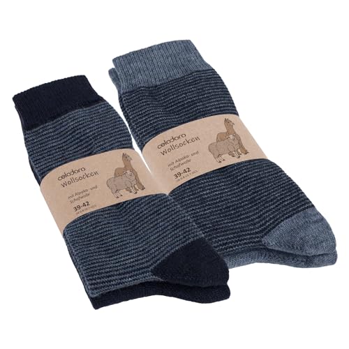 Celodoro Damen & Herren Wollsocken mit Alpaka Uni & Ringel (4 Paar) - Blau 43-46 von Celodoro