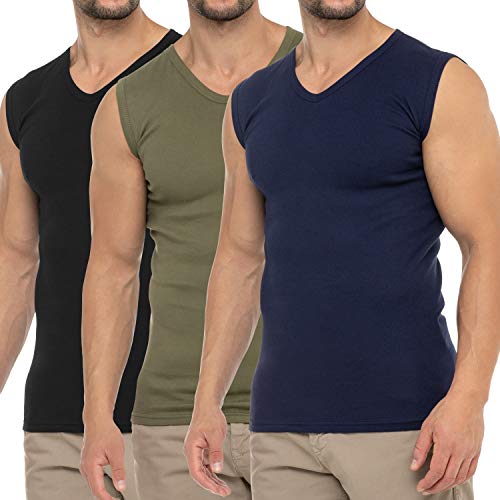 Celodoro Herren Business Muskelshirt V-Neck (3er Pack) Feinripp Top - Marine Schwarz Olive 3XL von Celodoro