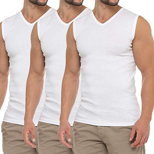 Celodoro Herren Business Muskelshirt V-Neck (3er Pack) Feinripp Top - Weiß L von Celodoro