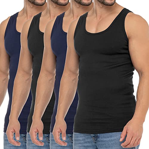 Celodoro Herren Business Tank Top (4er Pack) Achselhemd aus Baumwolle - Navy Schwarz 3XL von Celodoro