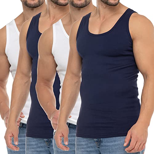 Celodoro Herren Business Tank Top (4er Pack) Achselhemd aus Baumwolle - Navy Weiß XXL von Celodoro