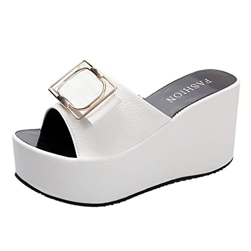 Celucke Pantoletten Damen Plateau Slippers Sandalen Plateausohle Sommer Sandalette High Heels Schuhe Pantoffeln Sommerschuhe Freizeit Strand Freizeitschuhe 36 EU von Celucke Sandalette