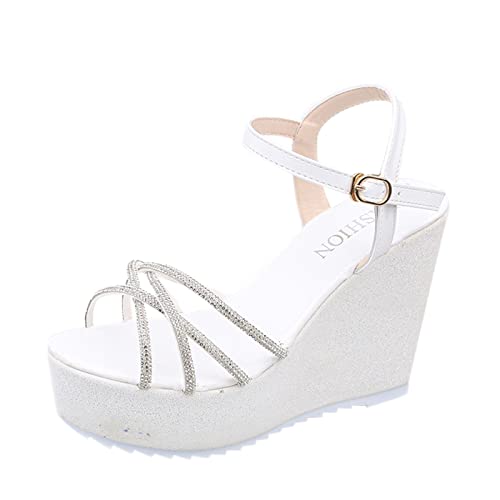 Celucke Sandalen Damen Böhmen Keilsandalen Sommer Peep Toe Sandaletten Plateau High Heel Schuhe Strandsandalen Sommerschuhe Strand Sandale Damenschuhe Frauen Shoes 37 von Celucke Sandalette