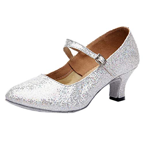 Damen Pumps Standard Latein Tanzschuhe Brautschuhe Elegante Schuhe Basic Absatzschuhe Frühling Mittelhohe Weicher Boden Atmungsaktiv Schlüpfen 3 Farben (Weiß, EU37) von Celucke Sandalette