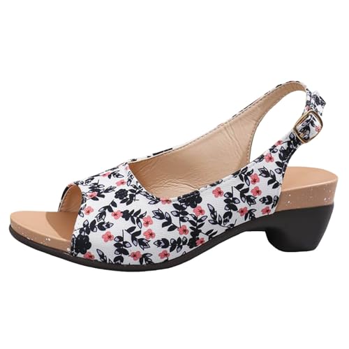 Damen Sandalen Mit Blumenmuster Slingback Sandaletten Dickem High Heel Lässigen Sandalen Fischmaul Mode Damenschuhe Blockabsatz Freizeit Schuhe Bequem Römer Boho Sommerschuhe von Celucke Sandalette