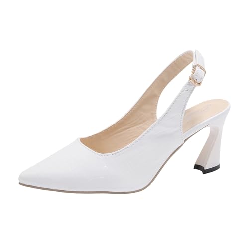 Damen Sandalen Pumps mit Spitzer Zehenschnalle Absätzen Sommer Spangenpumps High Heels Geschlossene Elegante Damenschuhe von Celucke Sandalette