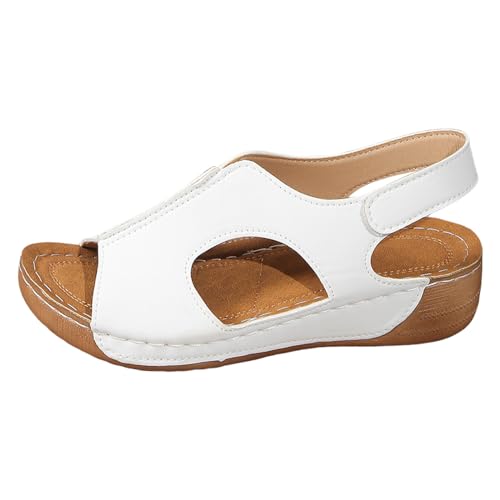 Damen Sandalen Sommer Sandaletten mit Keilabsatz Open Toe Strandschuhe Frauen Retro Klettverschluss Sommerschuhe Klassische Fischmaul Dicker Sohle Bequem Freizeitschuhe Strand Lässige Damenschuhe von Celucke Sandalette