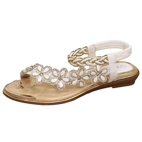 Damen Sommer Sandalen Flache Schuhe Blume Böhmische Sandaletten Damenschuhe Hawaii Römische Sandalen Gummiband Weiche Sohle Strand Schuhe Lässige Rutschfest Sommerschuhe von Celucke Sandalette