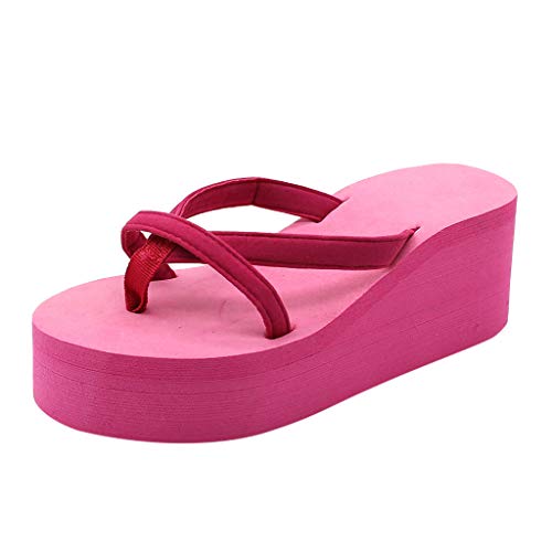 Damen Zehentrenner Sommer Zehenstegsandalen mit Keilabsatz Plateau, Frauen Flip Flops Bequeme Strandpantolette Sandalen für Urlaub Strand Celucke (Pink, EU35) von Celucke Sandalette