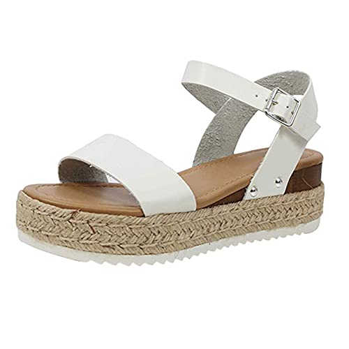 Espadrilles Damen Sommer Plateausandalen mit Keilabsatz und Beinschnürung, Frauen Sandalen Offener Zeh Sandaletten Urlaub Strand Sommerschuhe Bequeme Strandsandalen Celucke (Weiß, Gr.39) von Celucke Sandalette