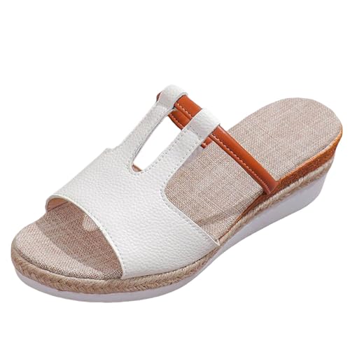 Espadrilles Für Damen Keilabsatz Plateau Pantoletten Sommer Sandalen Wedge Sandaletten Peep Toe Sommerschuhe Frauen Strand Freizeit Hausschuhe Leicht Bequem Keilsandaletten Slipper von Celucke Sandalette