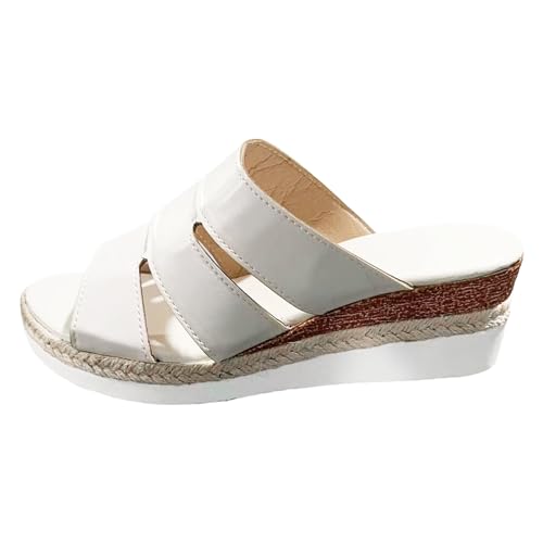 Espadrilles Für Damen Keilabsatz Plateau Pantoletten Sommer Sandalen Wedge Sandaletten Peep Toe Sommerschuhe Frauen Strand Freizeit Hausschuhe Leicht Bequem Keilsandaletten Slipper von Celucke Sandalette