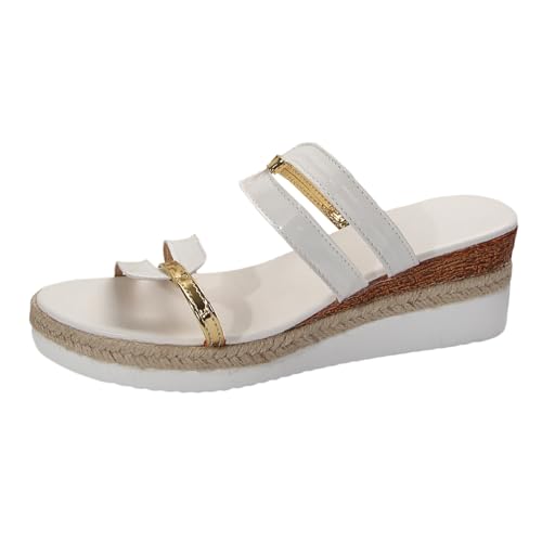 Espadrilles Für Damen Keilabsatz Plateau Pantoletten Sommer Sandalen Wedge Sandaletten Peep Toe Sommerschuhe Frauen Strand Freizeit Hausschuhe Leicht Bequem Keilsandaletten Slipper von Celucke Sandalette