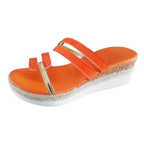 Espadrilles Für Damen Keilabsatz Plateau Pantoletten Sommer Sandalen Wedge Sandaletten Peep Toe Sommerschuhe Frauen Strand Freizeit Hausschuhe Leicht Bequem Keilsandaletten Slipper von Celucke Sandalette